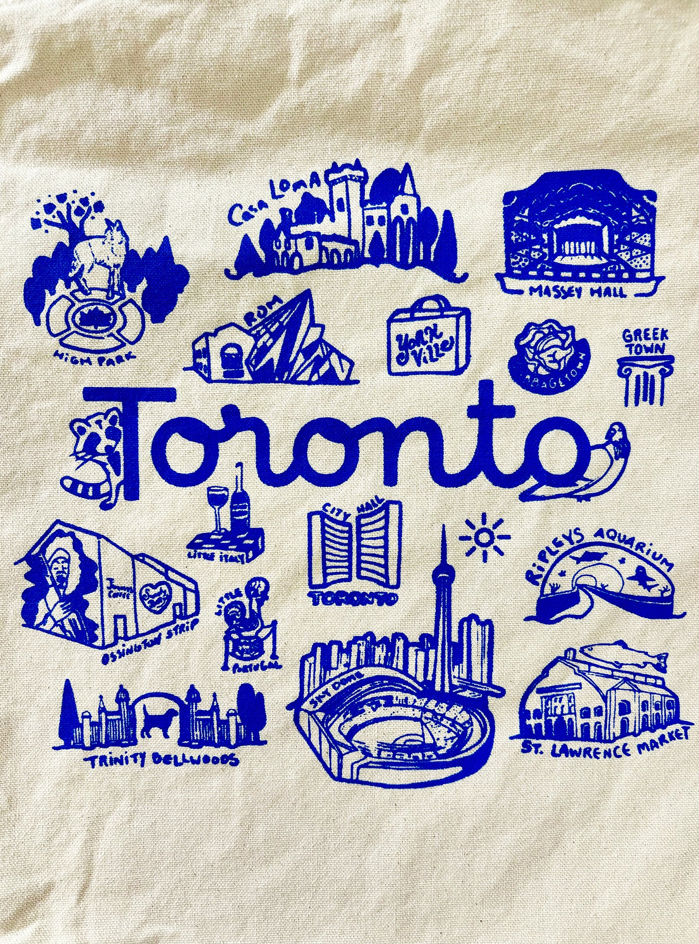 Toronto  Cotton Tote Blue Hand Printed Every Day