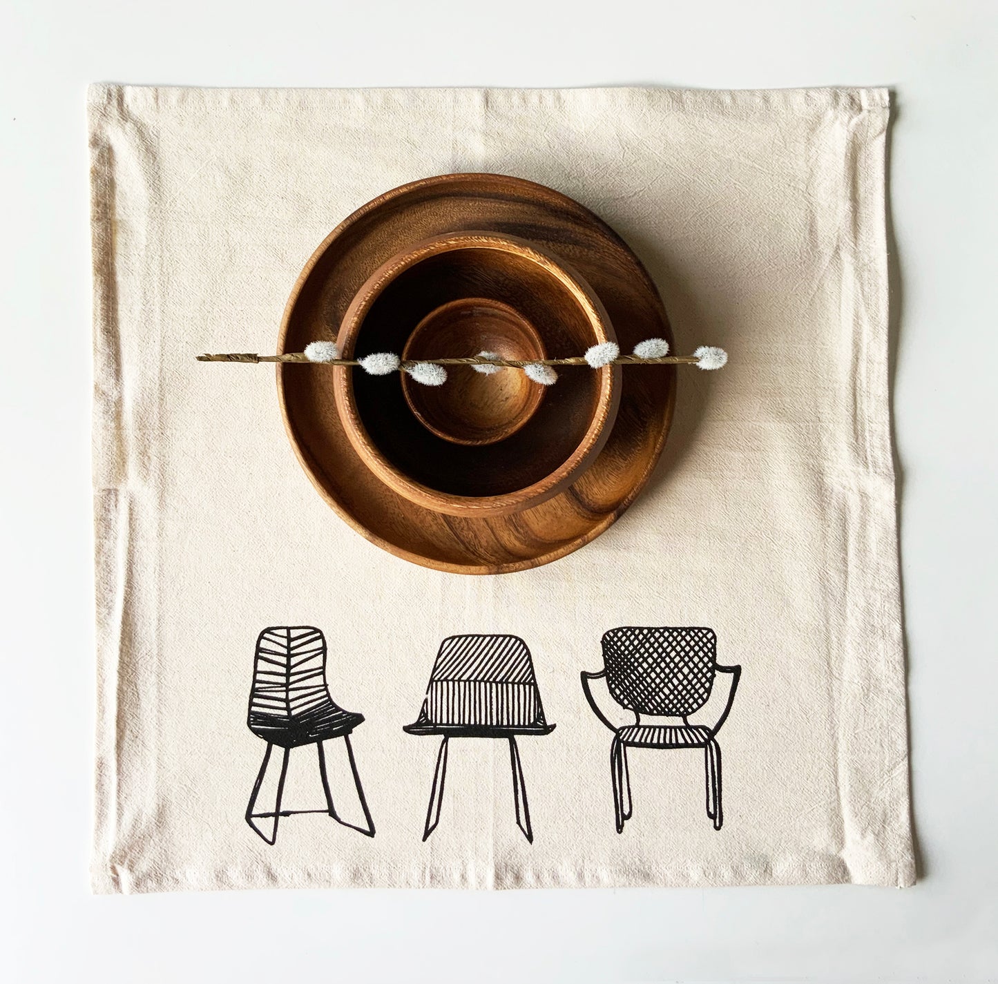 Organic Modern Chairs Hand Printed Napkins Set of 4 or 8