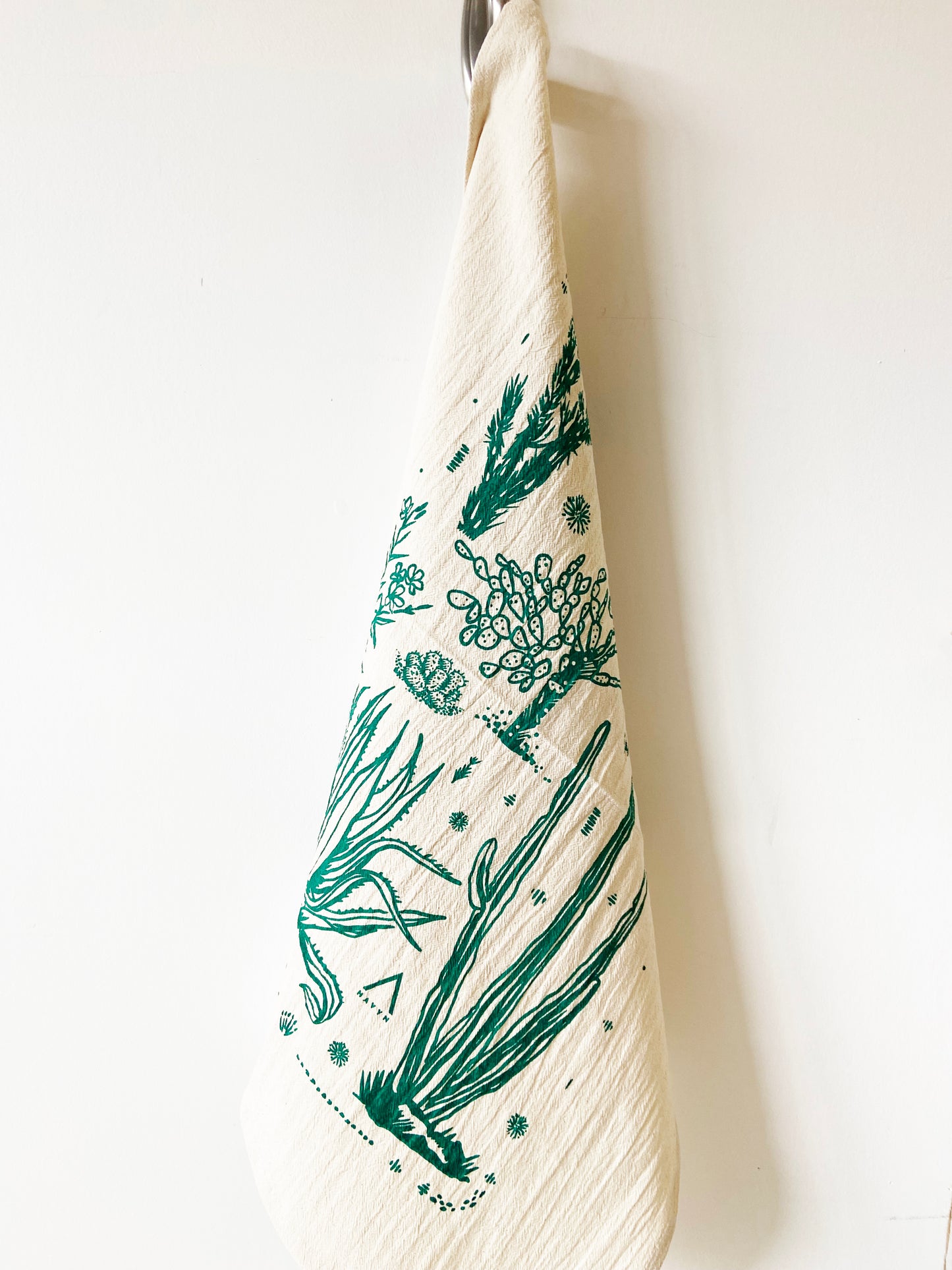 Cactus Variations Hand Printed Organic Tea Towel - Black or Green