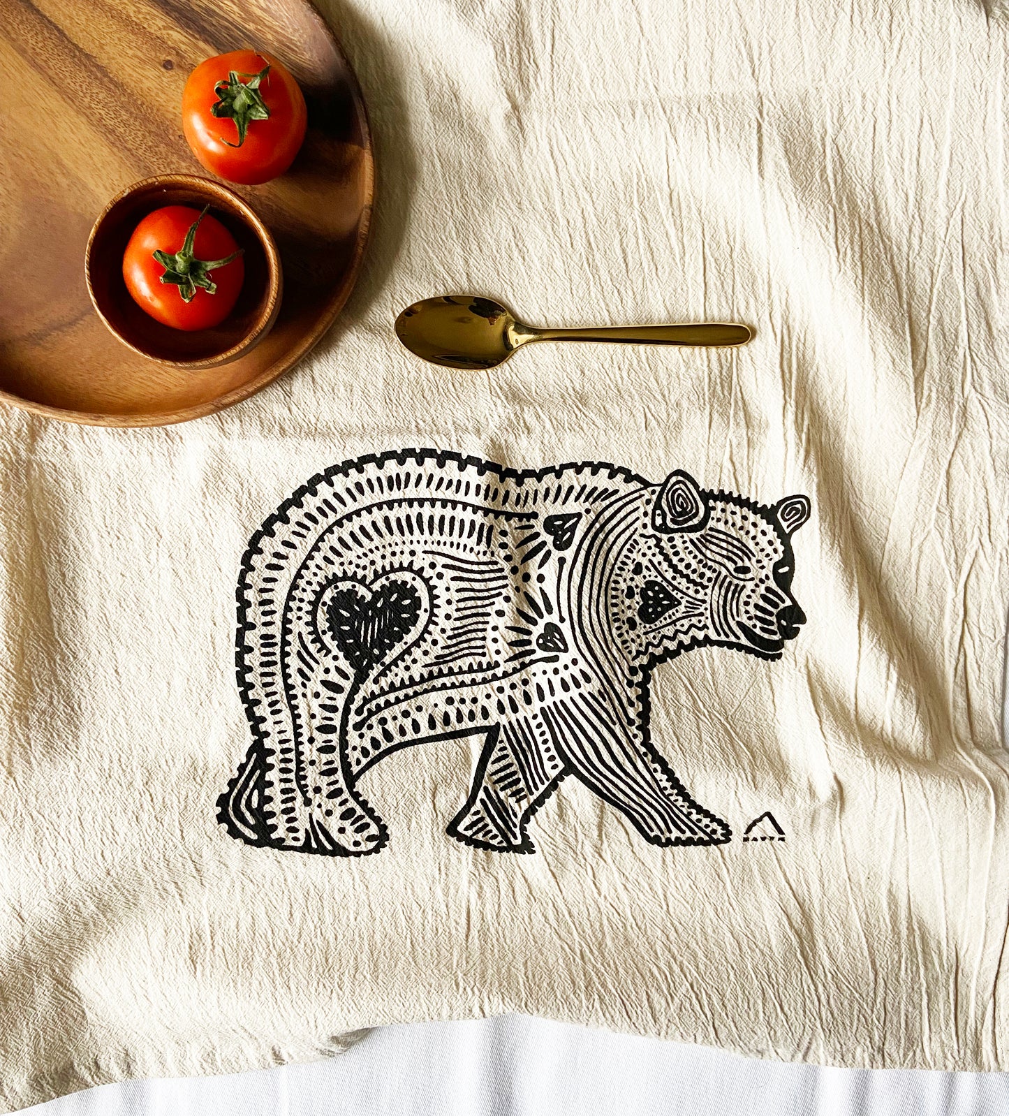 Black Bear Hand Printed Organic Tea Towel