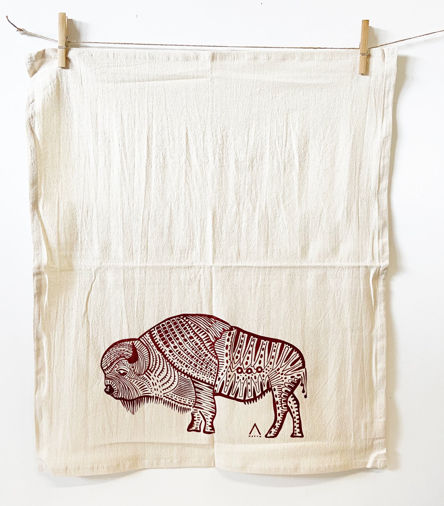Bison Hand Printed Organic Tea Towel - Brown