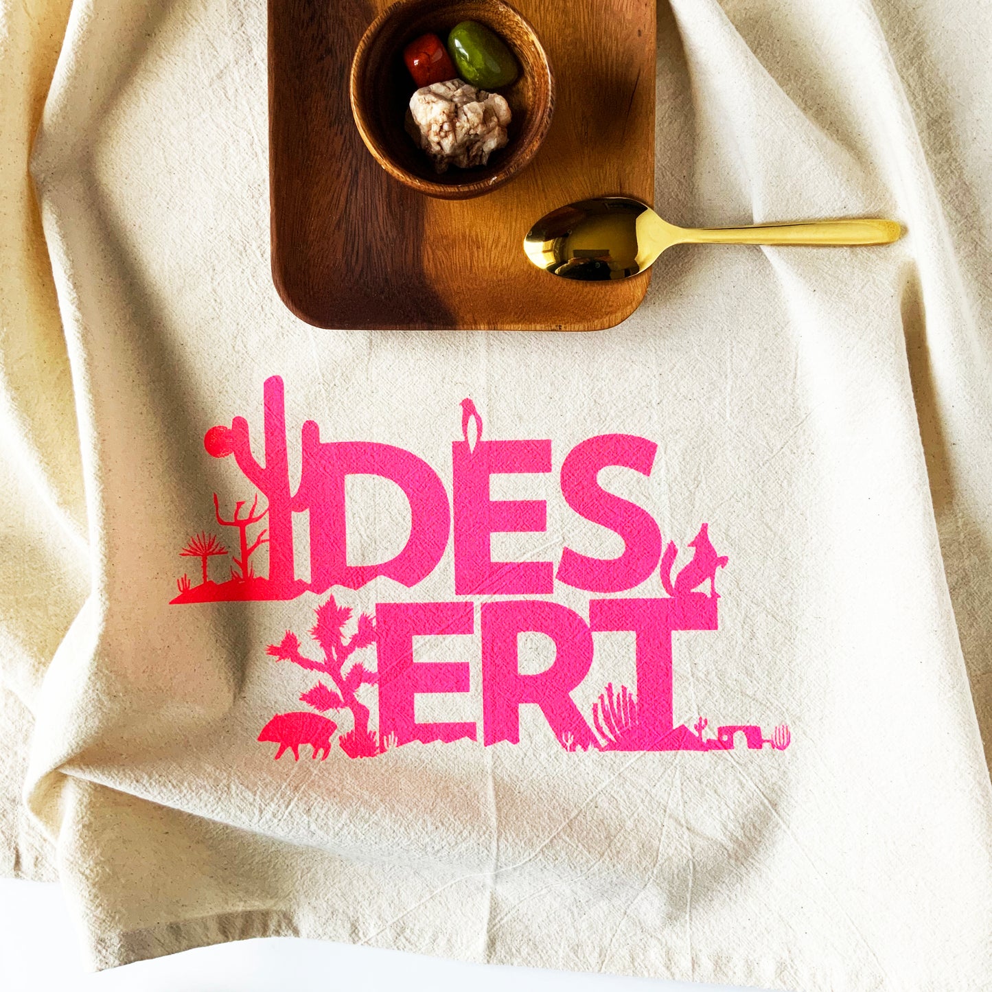 Desert Pink Hand Printed Organic Tea Towel