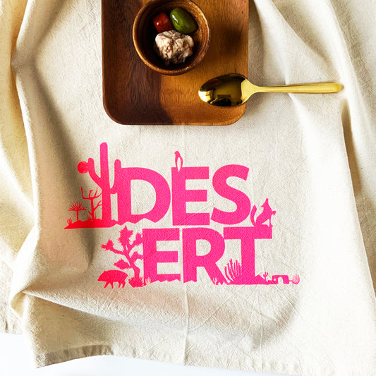 Desert Pink Hand Printed Organic Tea Towel