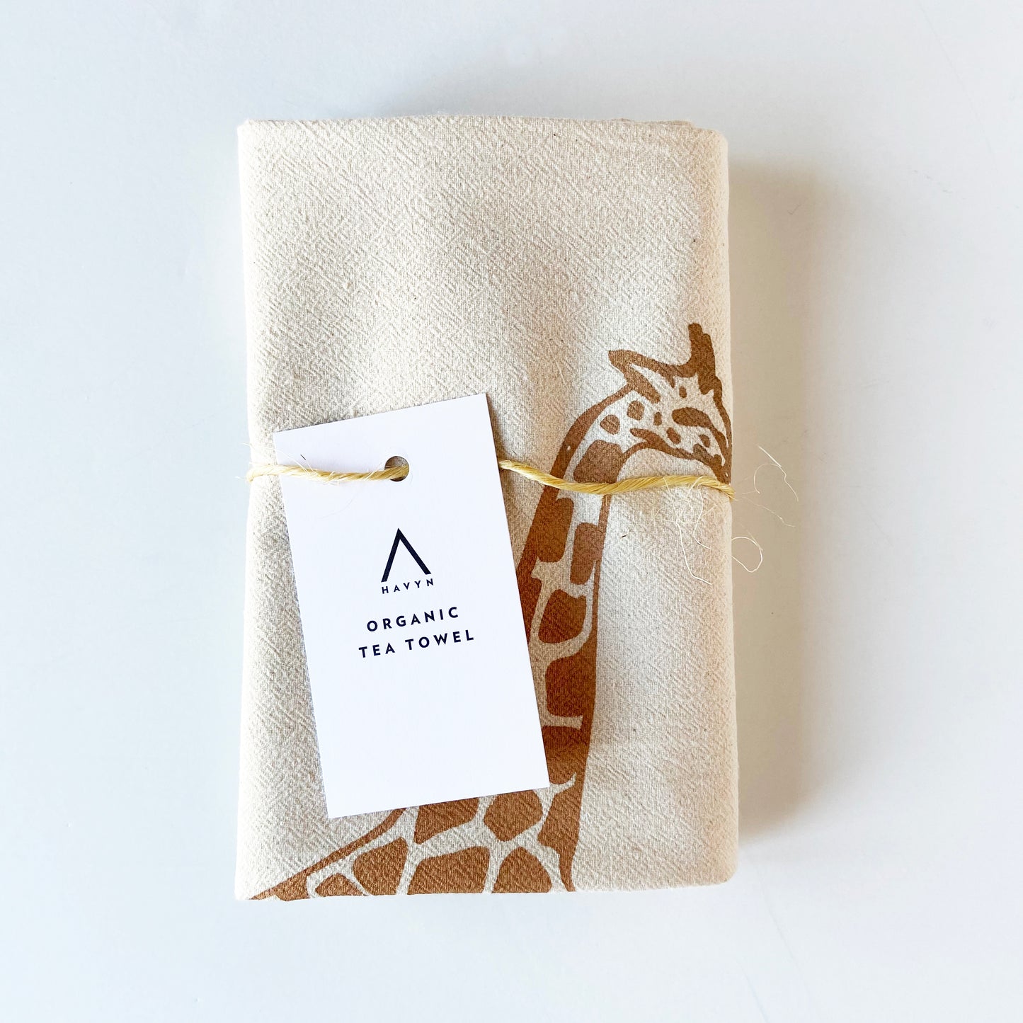 Giraffe and Elephant  Hand Printed Organic Tea Towel - Limited Quantity