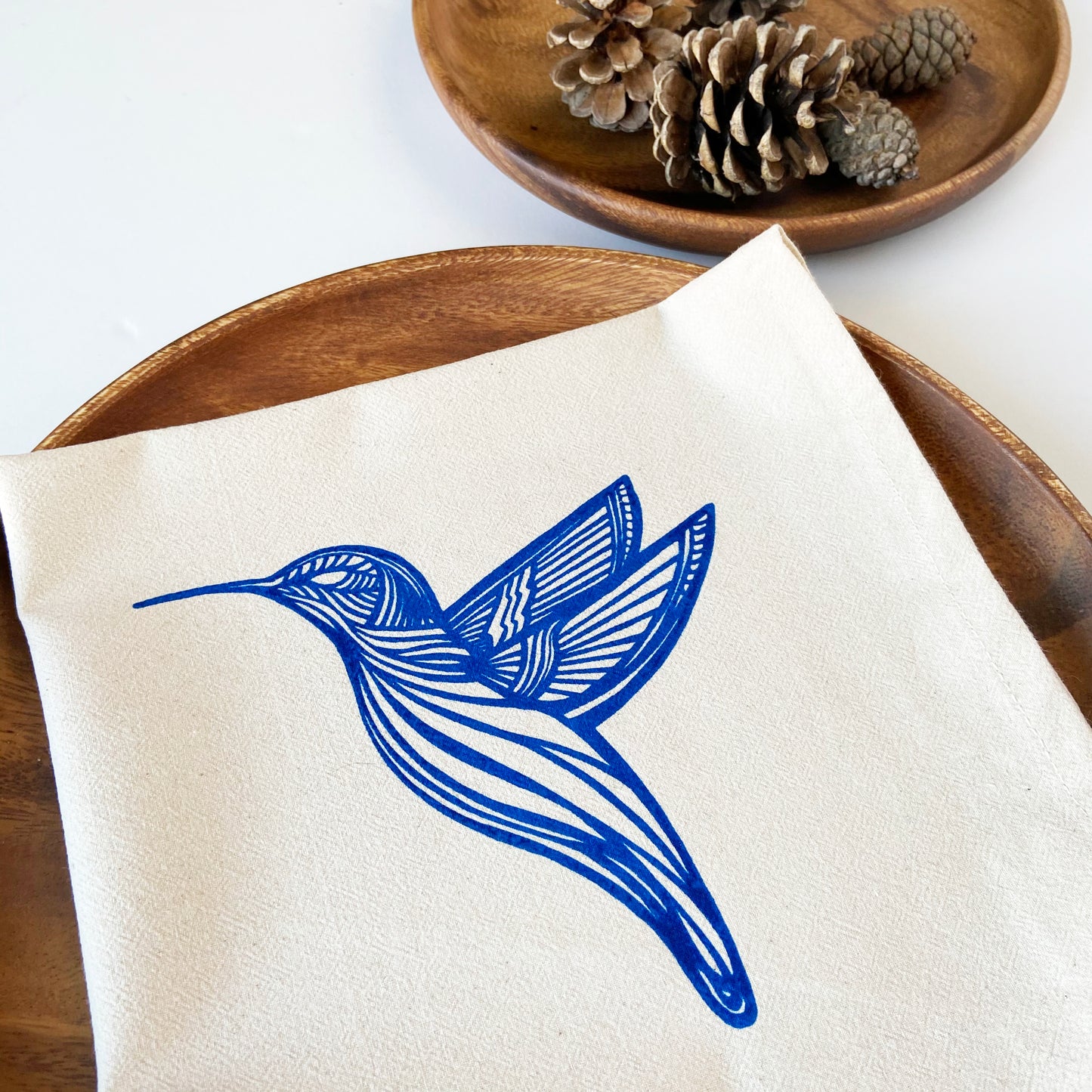 Blue Hummingbird Organic Hand Printed Napkins Set of 4 or 8