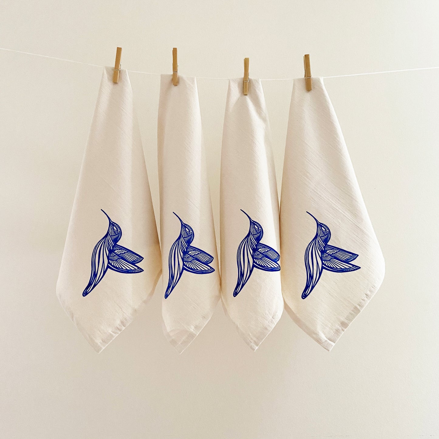 Blue Hummingbird Organic Hand Printed Napkins Set of 4 or 8