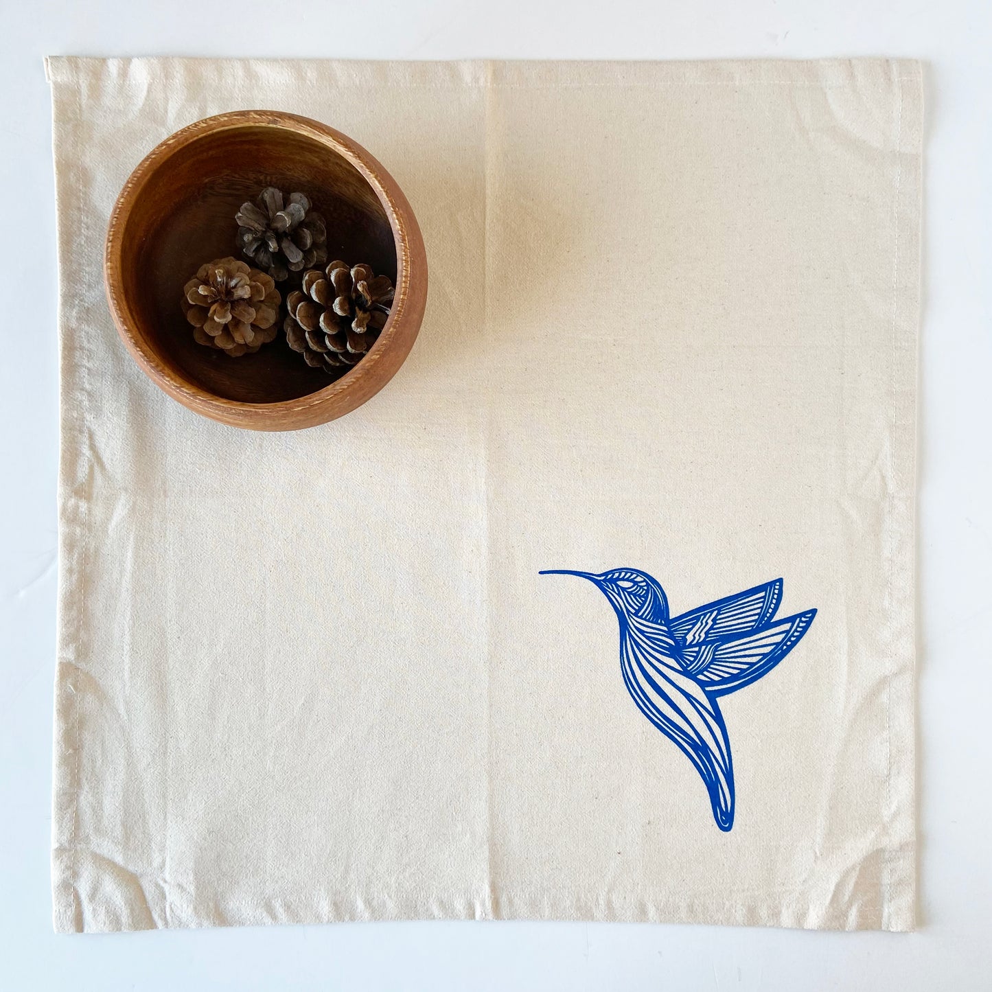 Blue Hummingbird Organic Hand Printed Napkins Set of 4 or 8