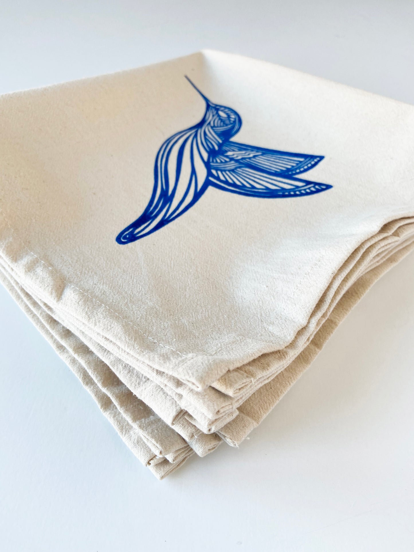 Blue Hummingbird Organic Hand Printed Napkins Set of 4 or 8