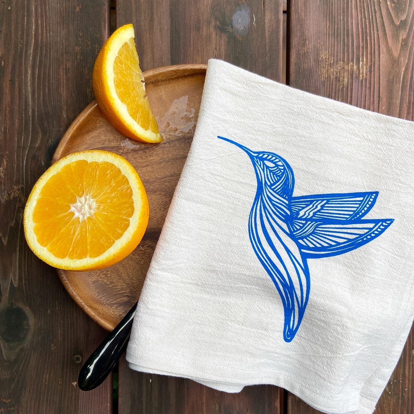 Blue Hummingbird Organic Hand Printed Napkins Set of 4 or 8