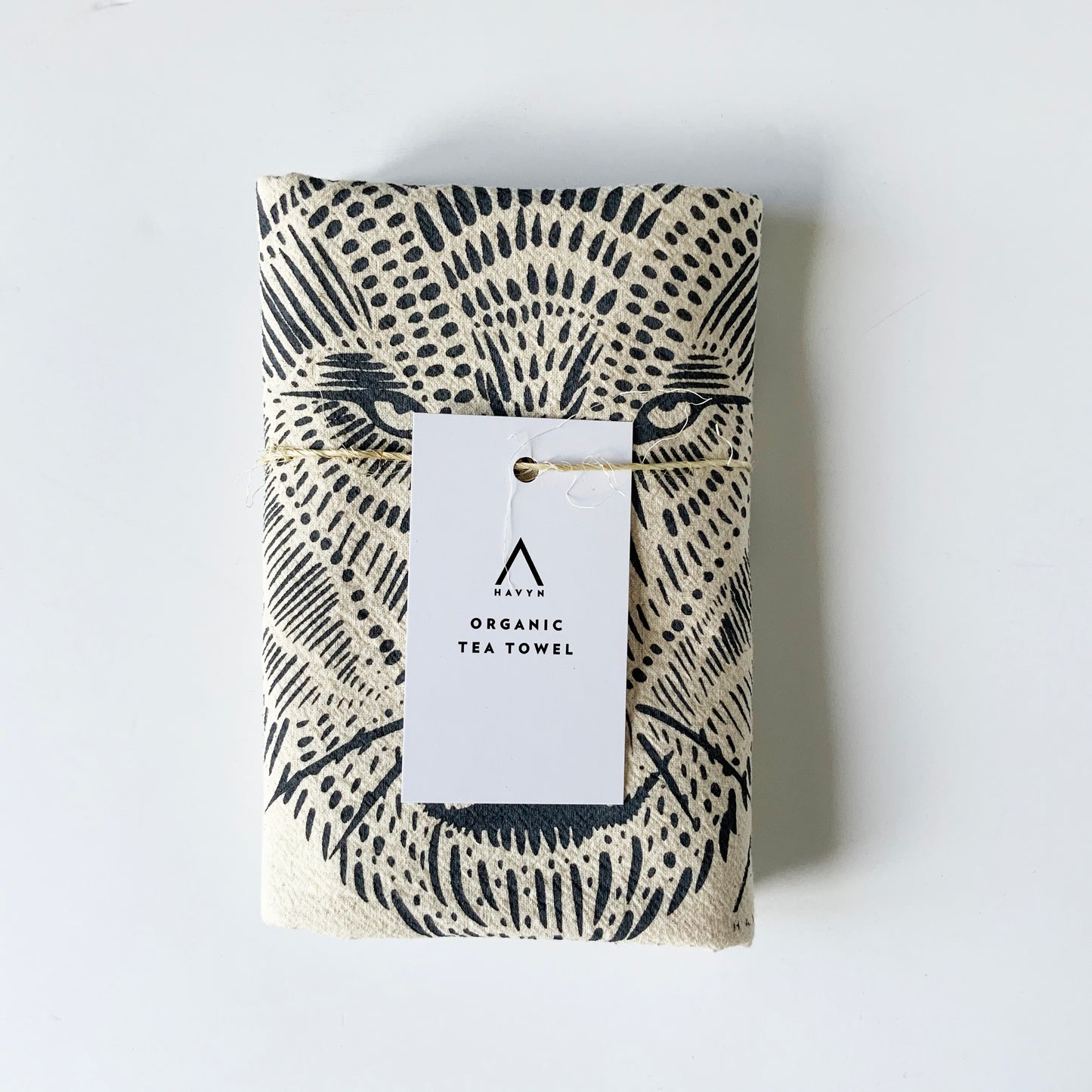 Wolf Hand Printed Organic Tea Towel - Grey