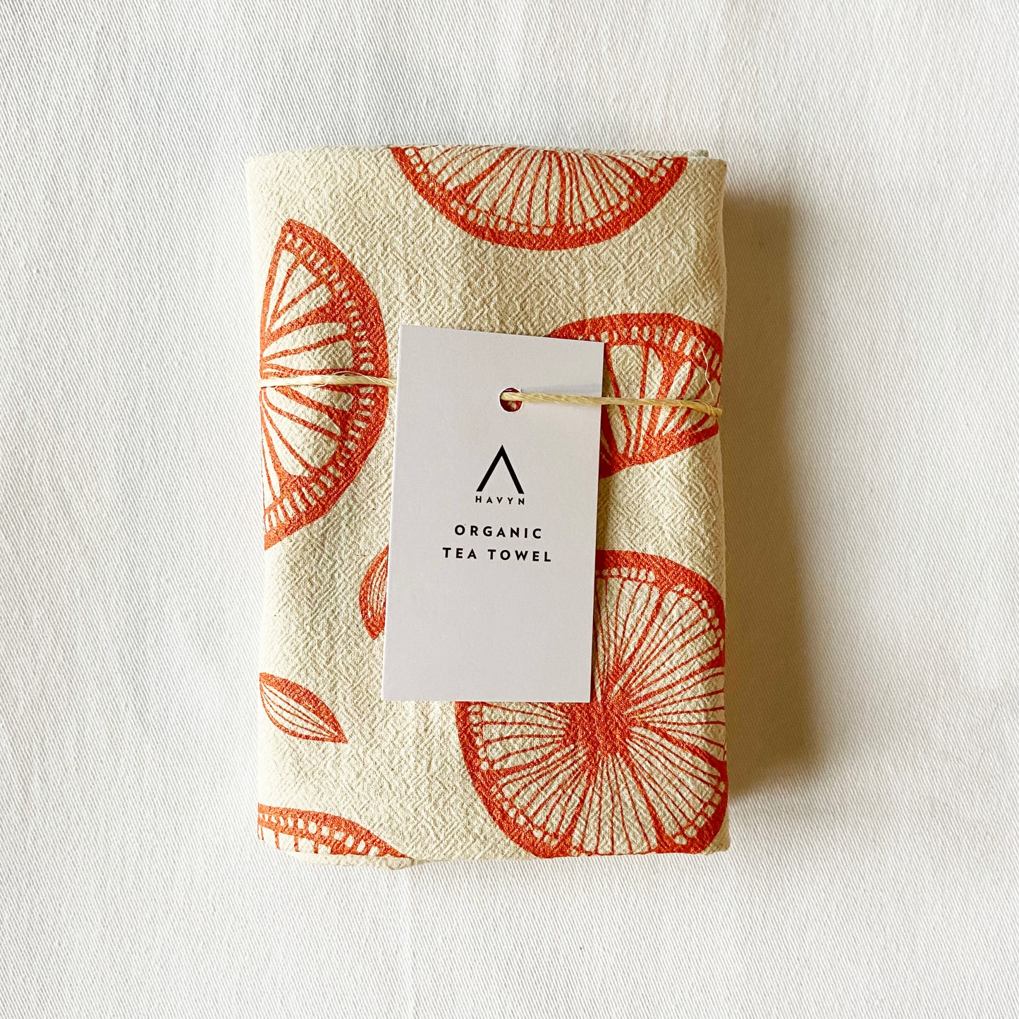 Earthy Orange Citrus Hand Printed Organic Tea Towel