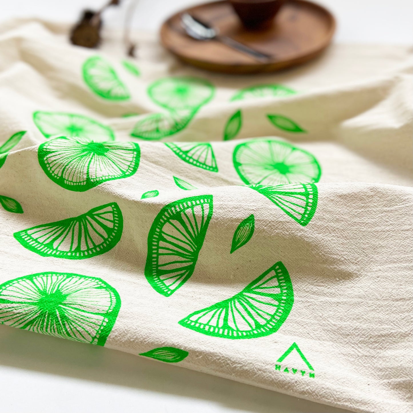 Lime Citrus Hand Printed Organic Tea Towel