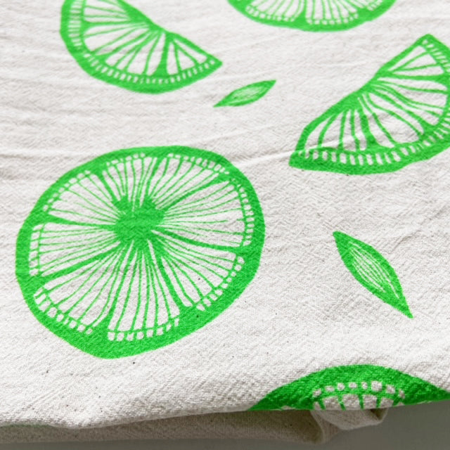 Lime Citrus Hand Printed Organic Tea Towel