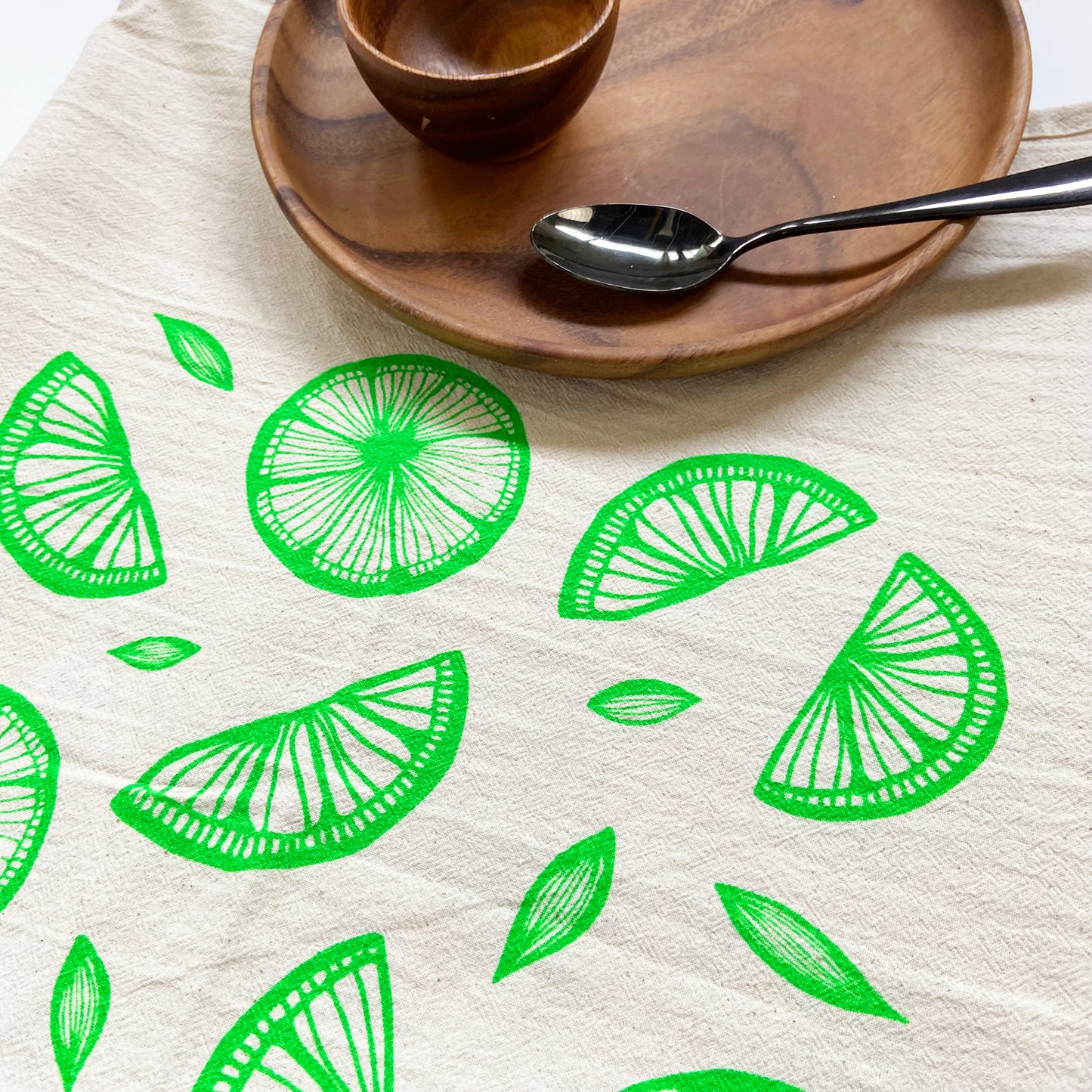 Lime Citrus Hand Printed Organic Tea Towel