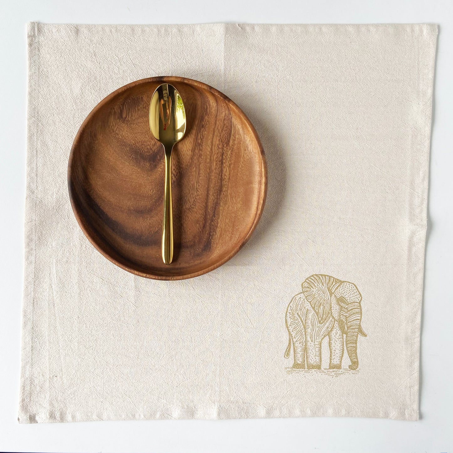 Organic Gold Elephants Hand Printed Napkins Set of 4