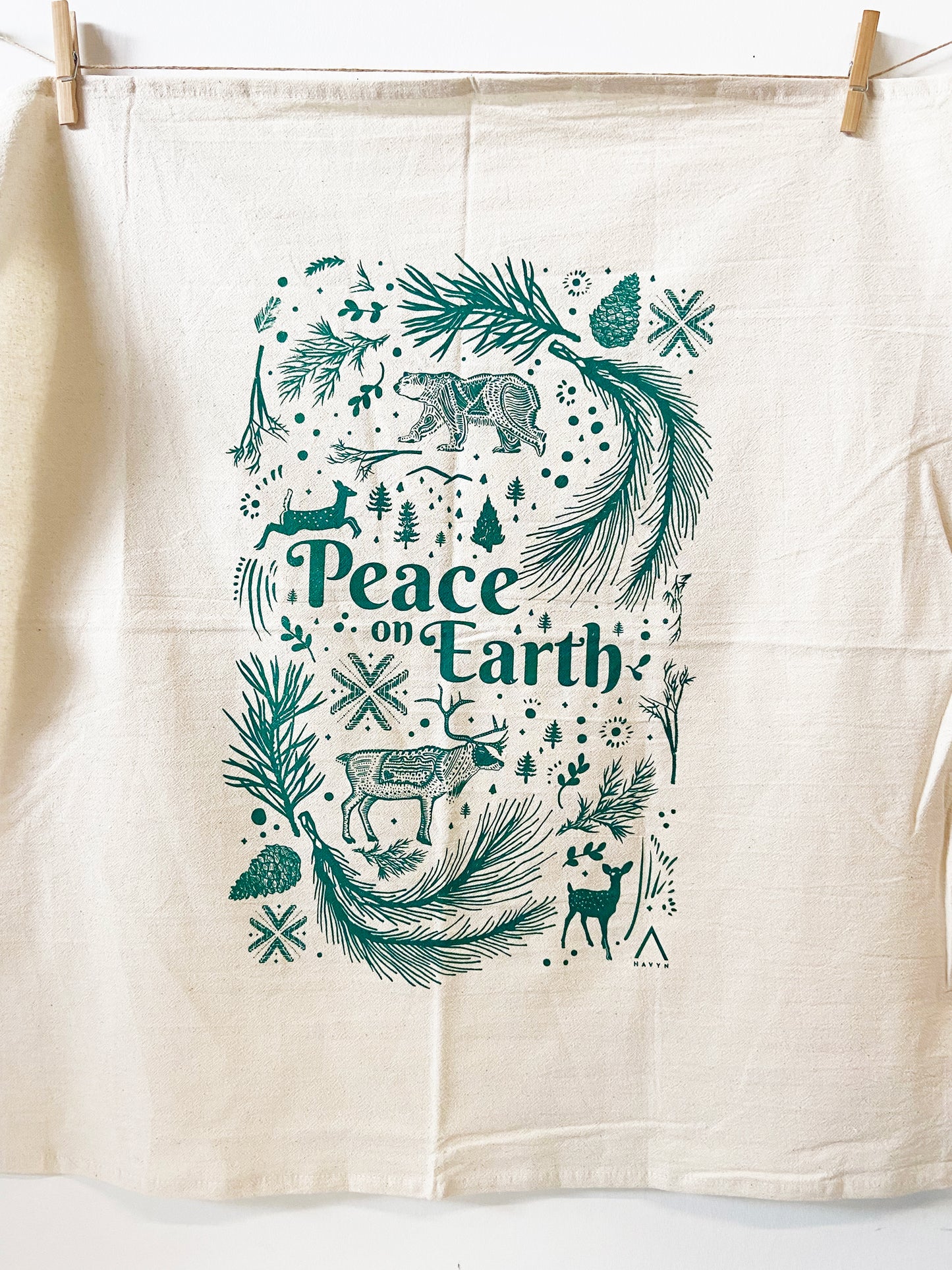 Peace On Earth Hand Printed Organic Tea Towel