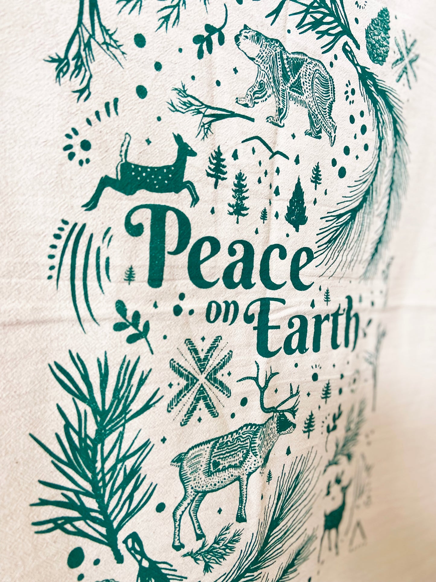 Peace On Earth Hand Printed Organic Tea Towel