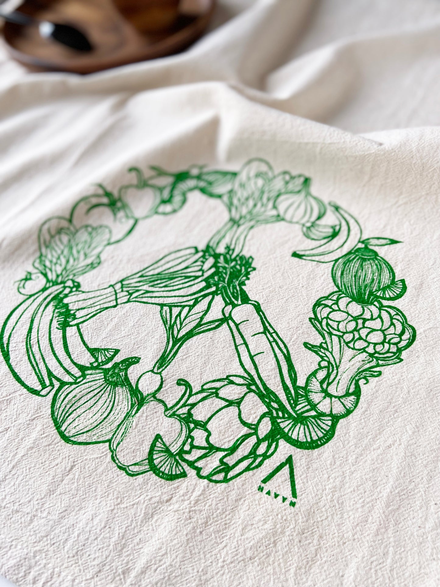 Peace Veggies Hand Printed Organic Cotton Tea Towel