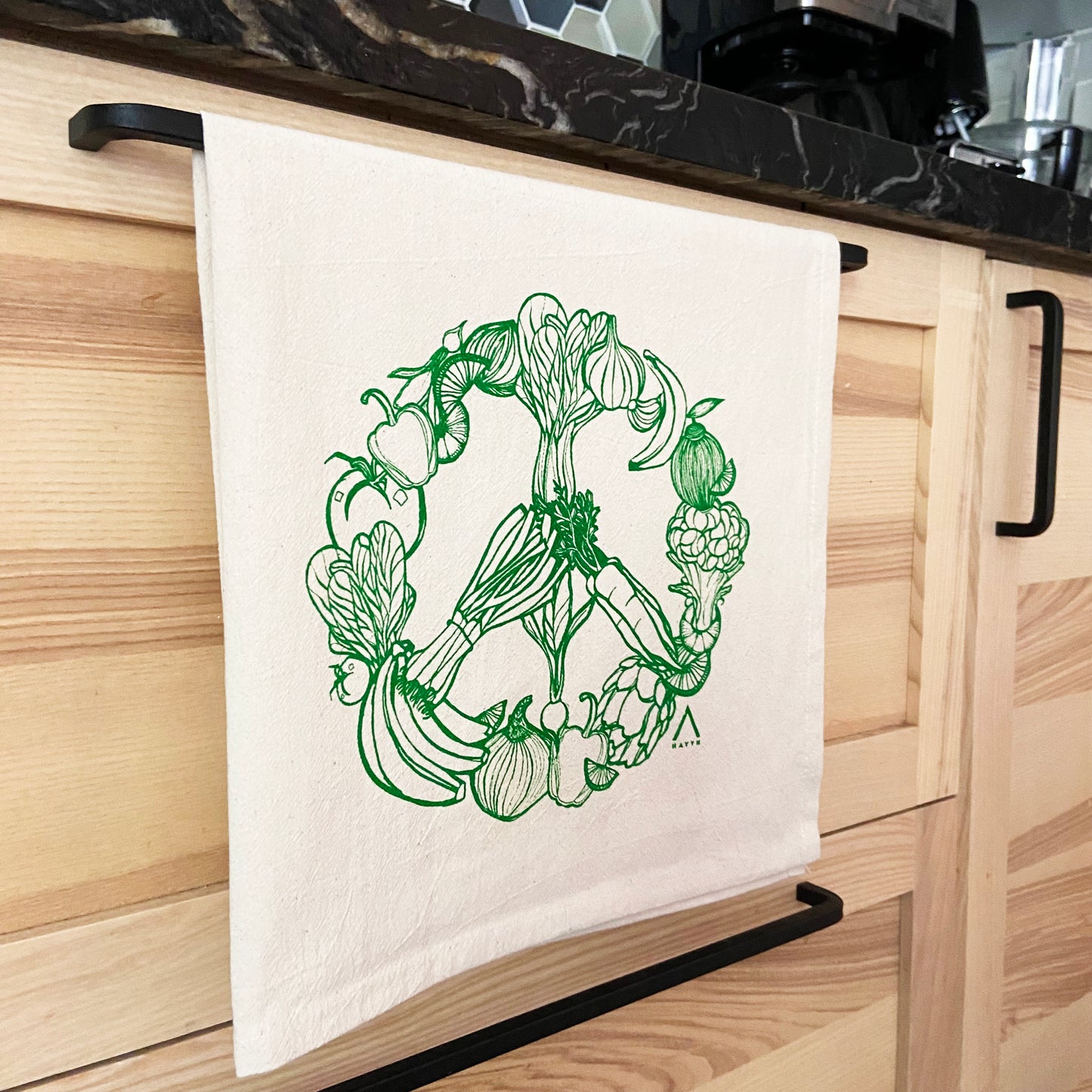 Peace Veggies Hand Printed Organic Cotton Tea Towel