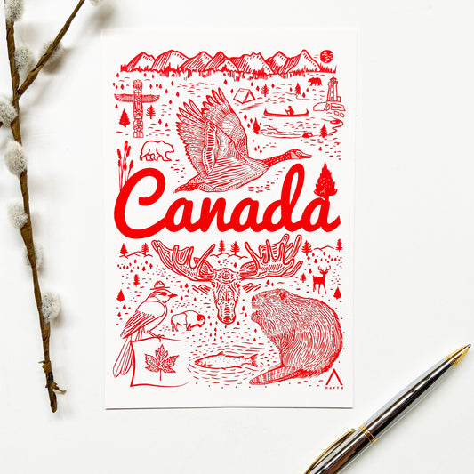 Postcard - Canada Symbols - HUGE 6x9 - Recycled Paper