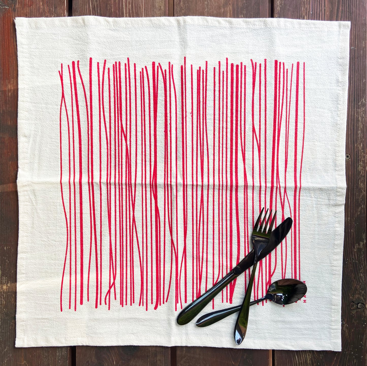 Organic Red Stripes Hand Printed Napkins Set of 2