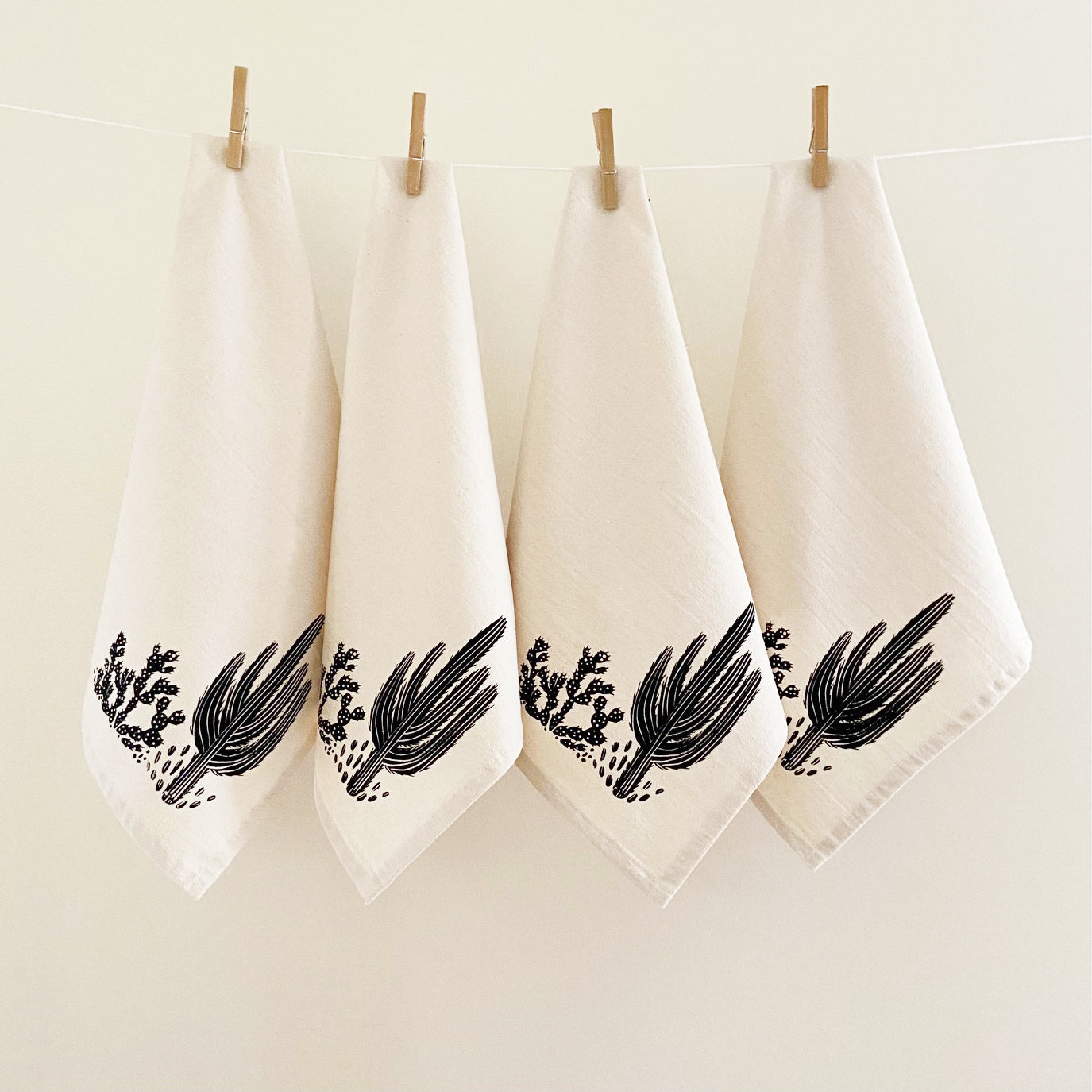 Cacti Saguaro and Prickly Pear Organic Hand Printed Napkins Set of 4 or 8