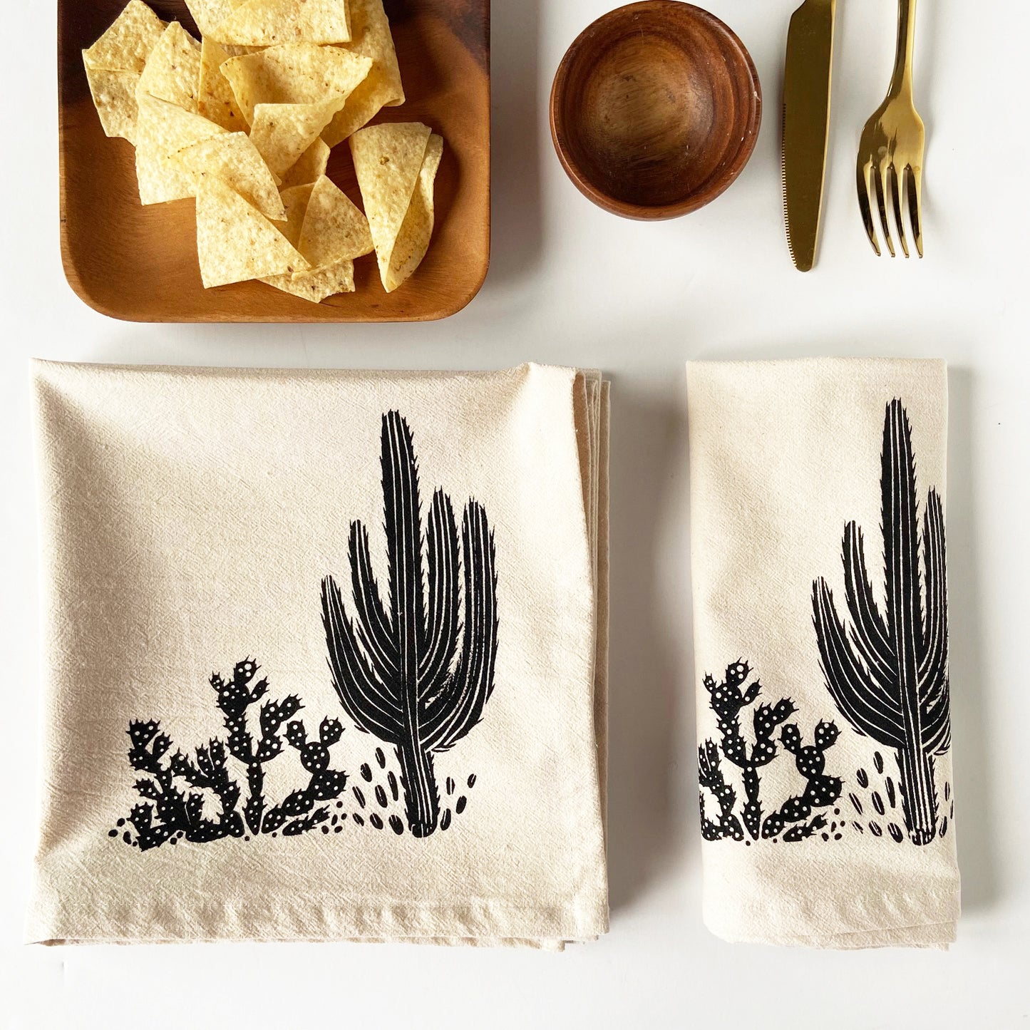 Cacti Saguaro and Prickly Pear Organic Hand Printed Napkins Set of 4 or 8