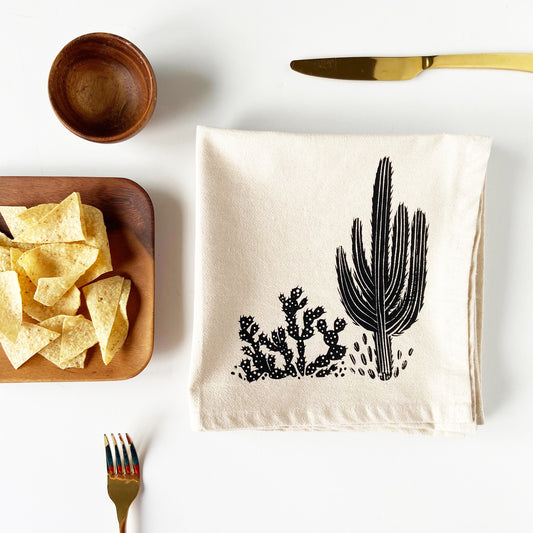 Cacti Saguaro and Prickly Pear Organic Hand Printed Napkins Set of 4 or 8