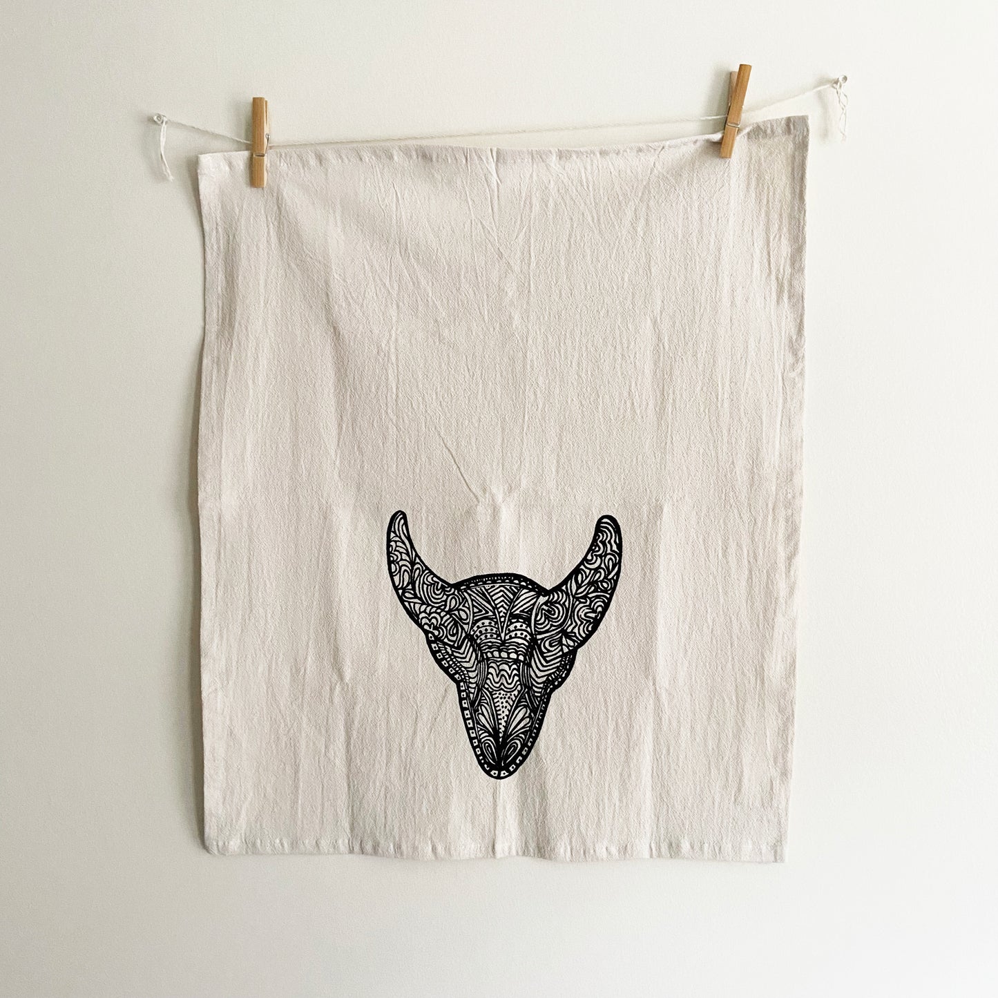 Steer Head Hand Printed Organic Tea Towel
