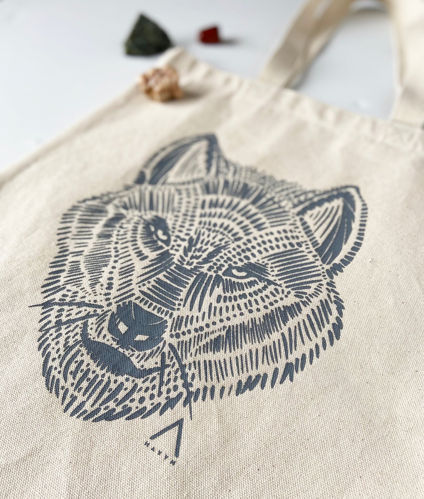 Grey Wolf Hand Printed Every Day Cotton Tote