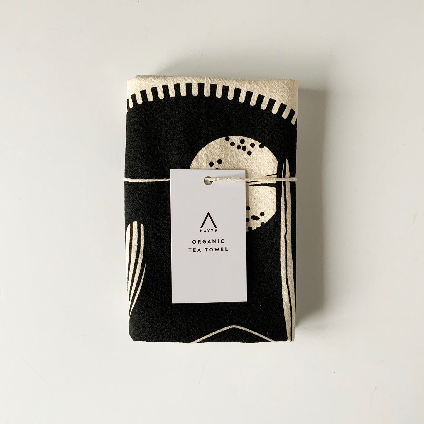 Cactus Crest Tea Towel Hand Printed - Black