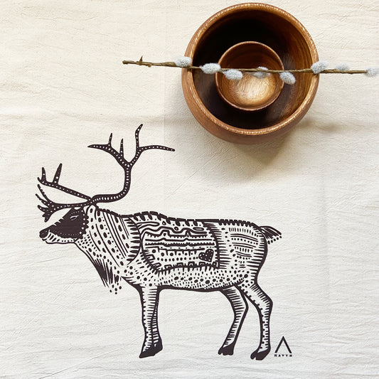 Caribou Hand Printed Organic Tea Towel - Brown