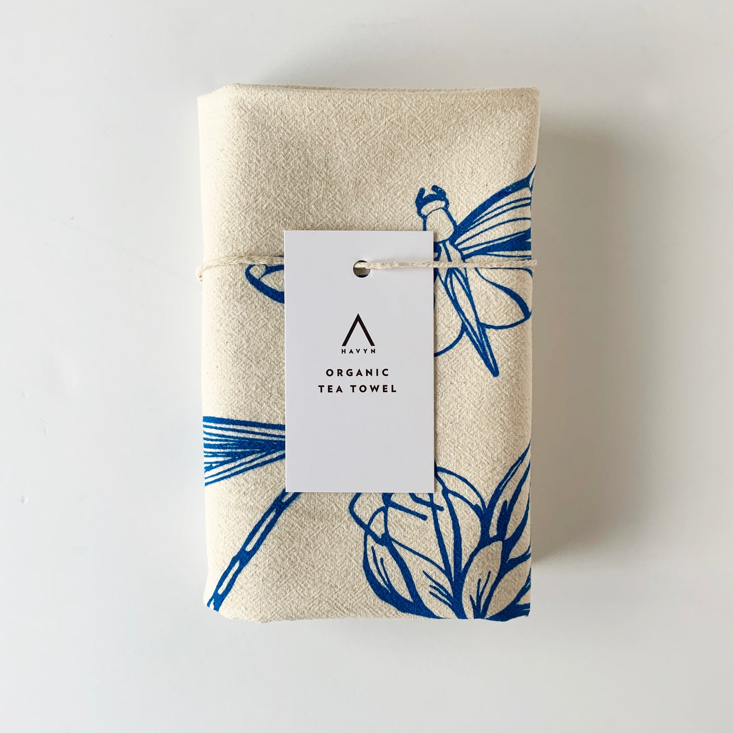 Dragon Flies Hand Printed Organic Tea Towel - Limited Edition