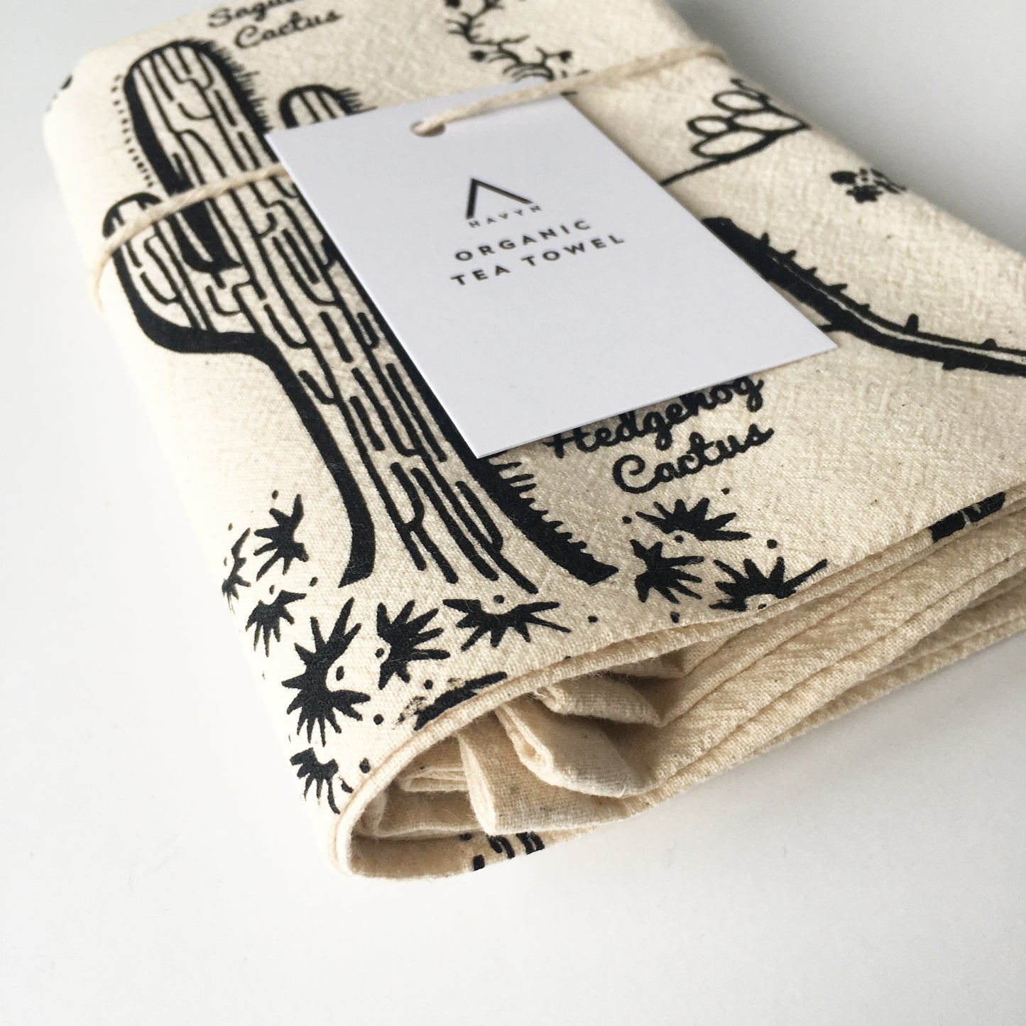 Desert Species Hand Printed Organic Tea Towel - Black