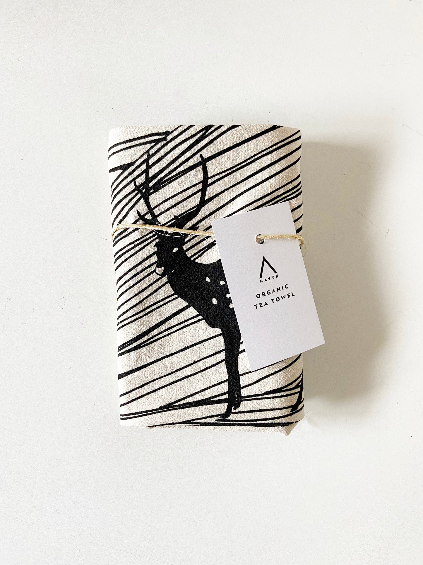 Elk and Sunset Organic Cotton Tea Towel - Black