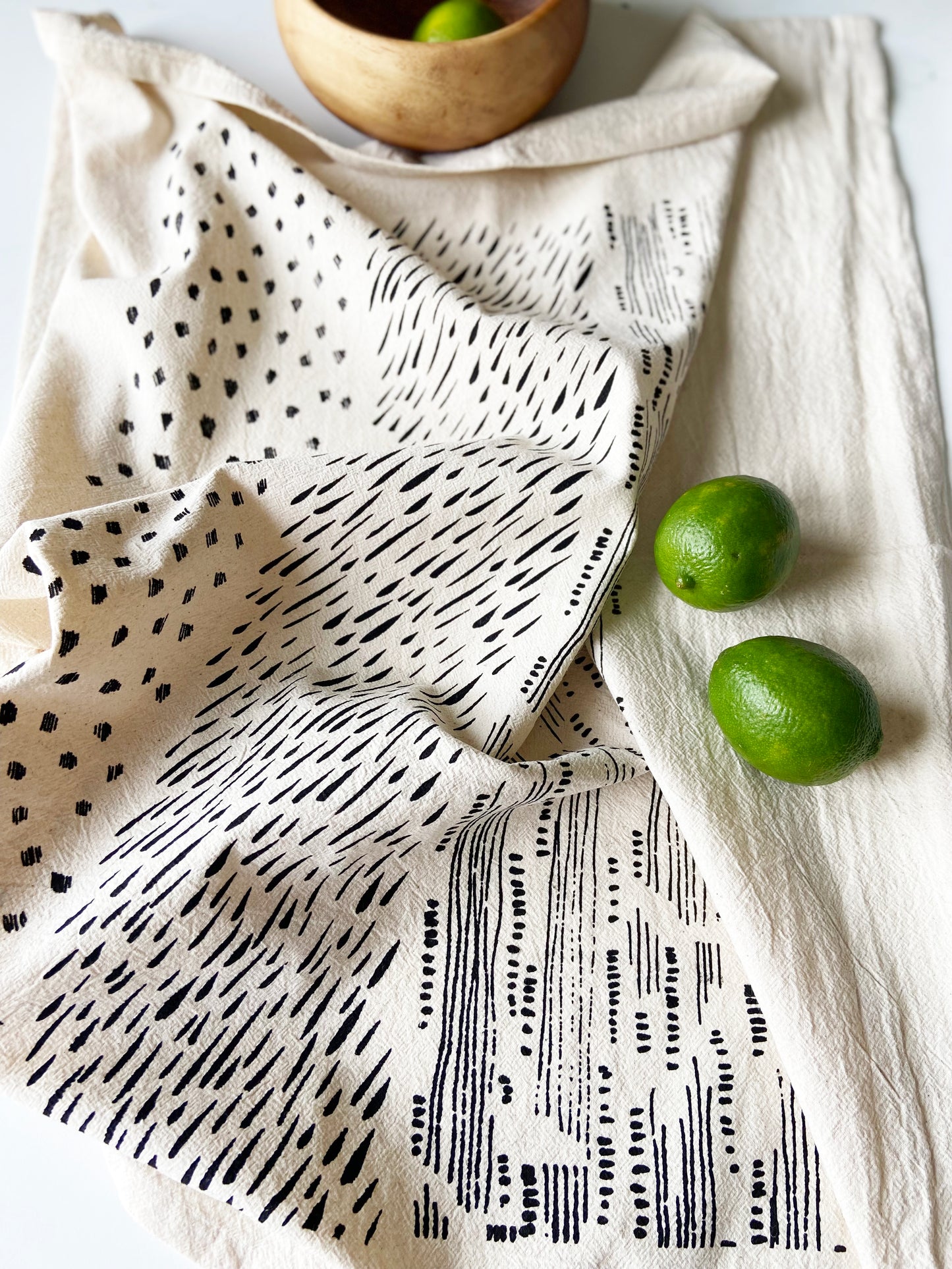 Three Abstracts Hand Printed Organic Tea Towel