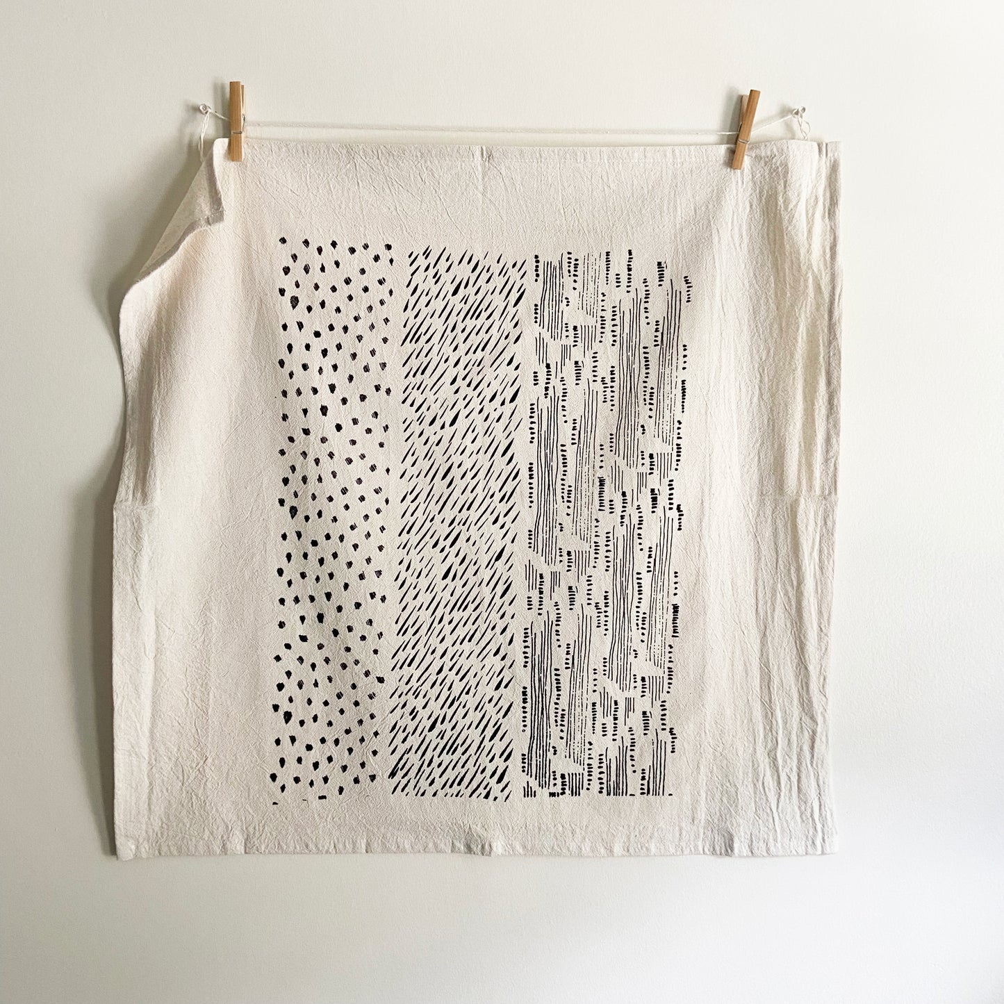 Three Abstracts Hand Printed Organic Tea Towel