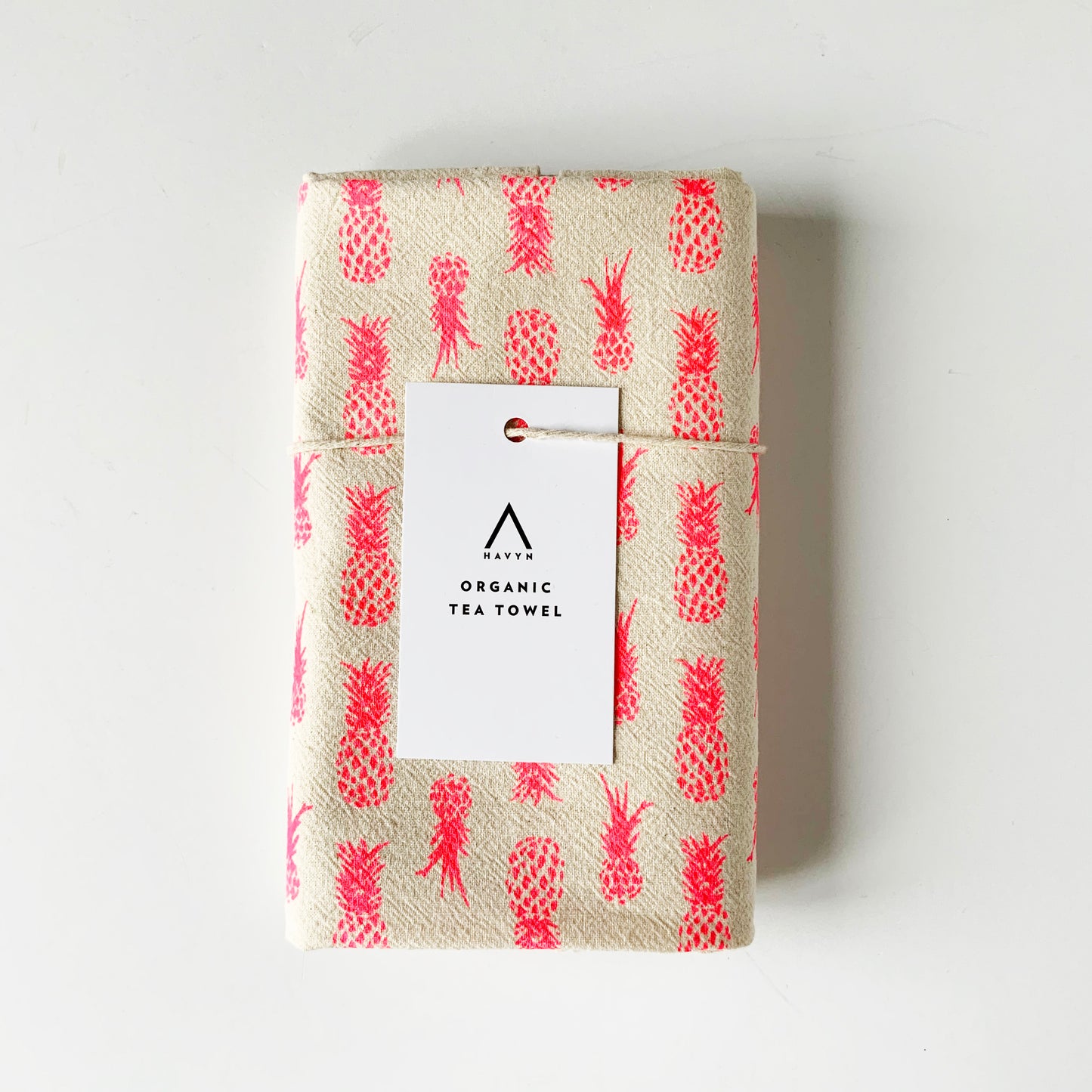 Hot Pink Pineapples Organic Hand Printed Tea Towel