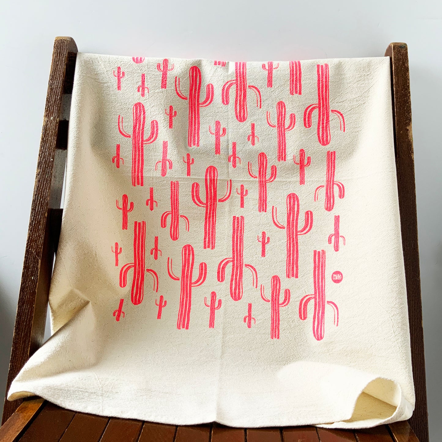 Pink Saguaros Cactus Hand Printed Organic Tea Towel