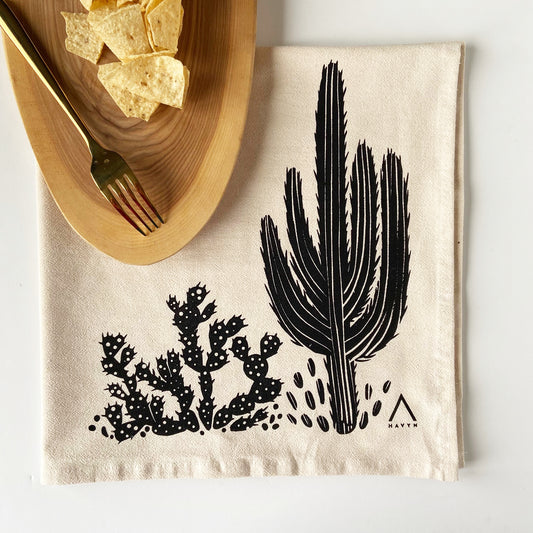 Cacti Hand Printed Organic Tea Towel