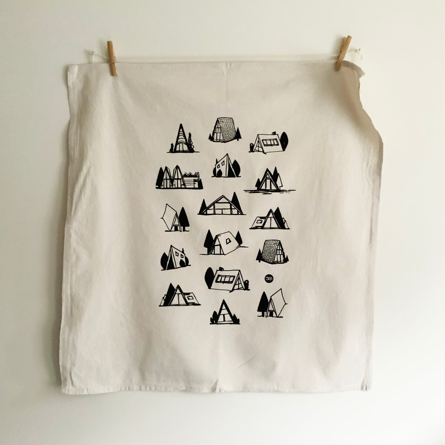 A-Frame Cottages Hand Printed Organic Tea Towel