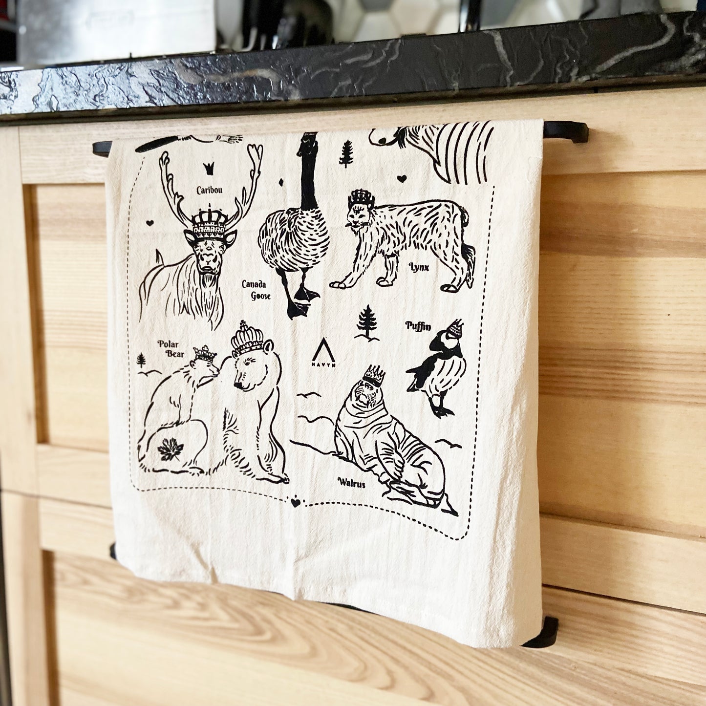 Royal Canadian Wildlife Hand Printed Organic Tea Towel - Blue or Black