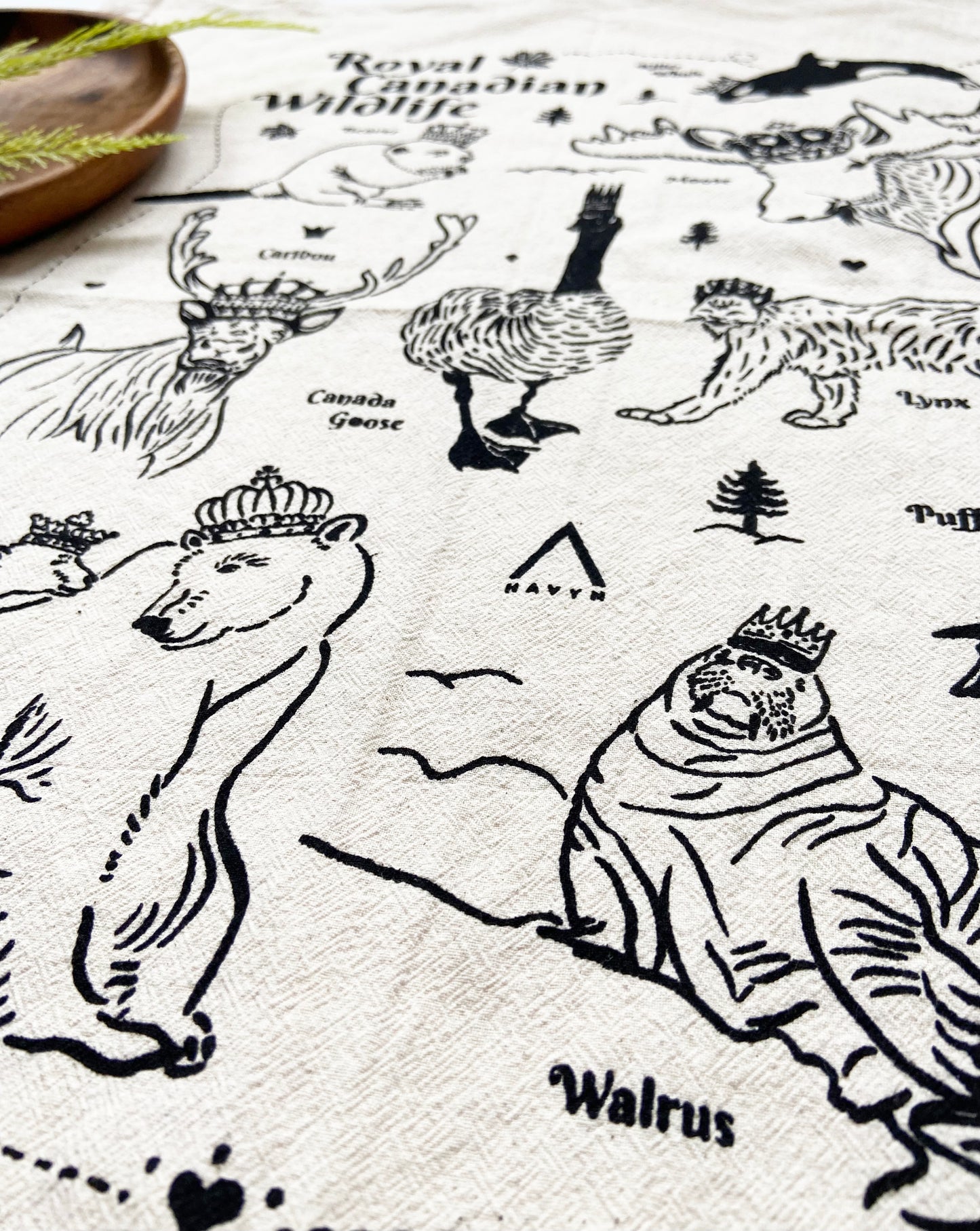 Royal Canadian Wildlife Hand Printed Organic Tea Towel - Blue or Black