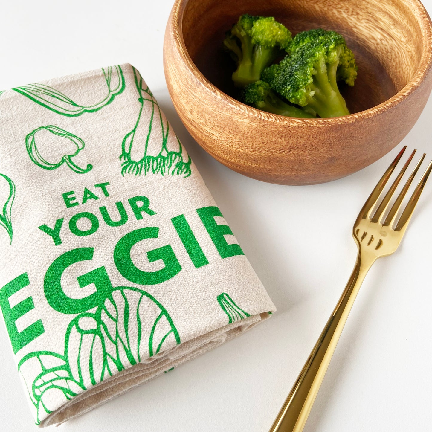 Eat Your Veggies Hand Printed Organic Tea Towel
