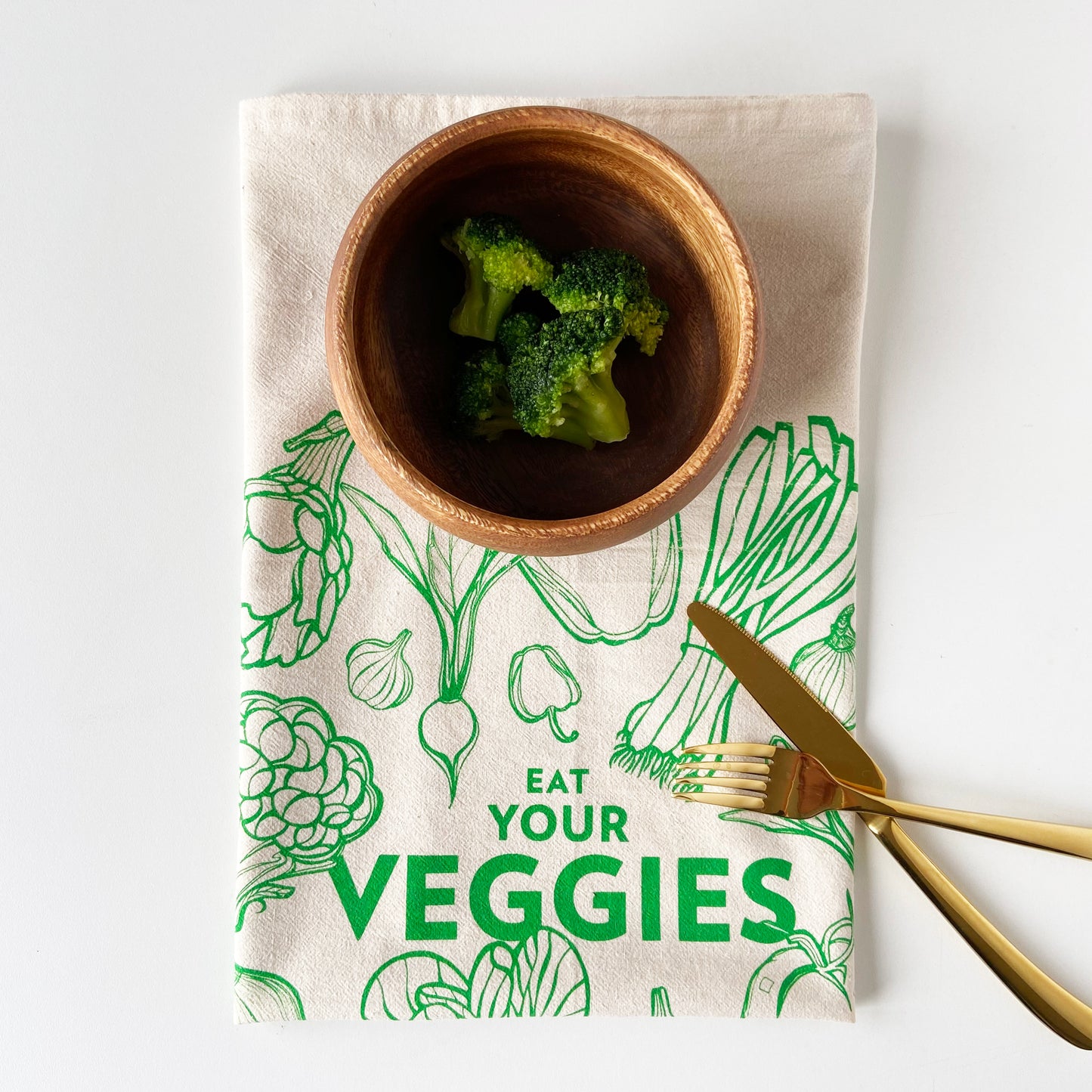 Eat Your Veggies Hand Printed Organic Tea Towel