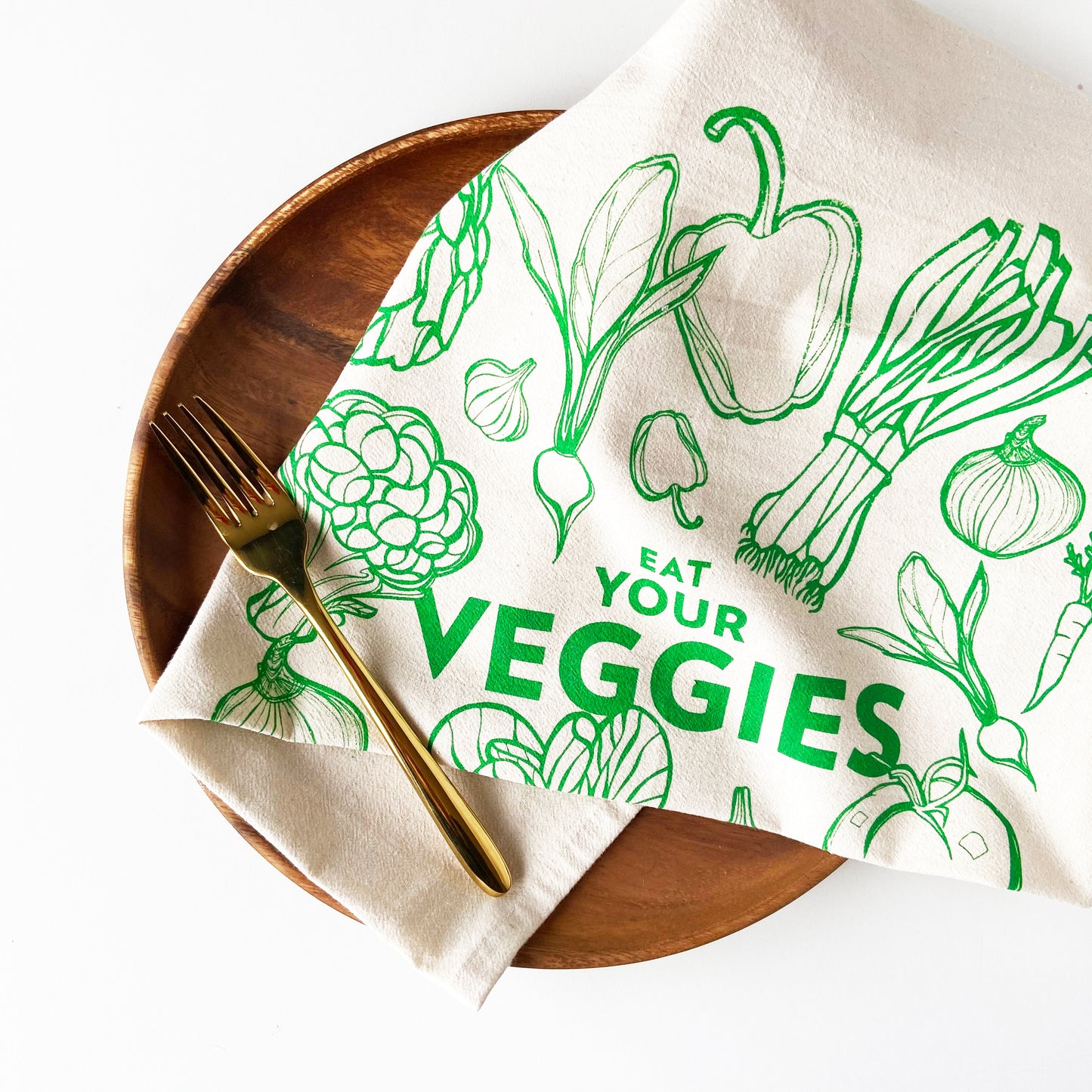 Eat Your Veggies Hand Printed Organic Tea Towel