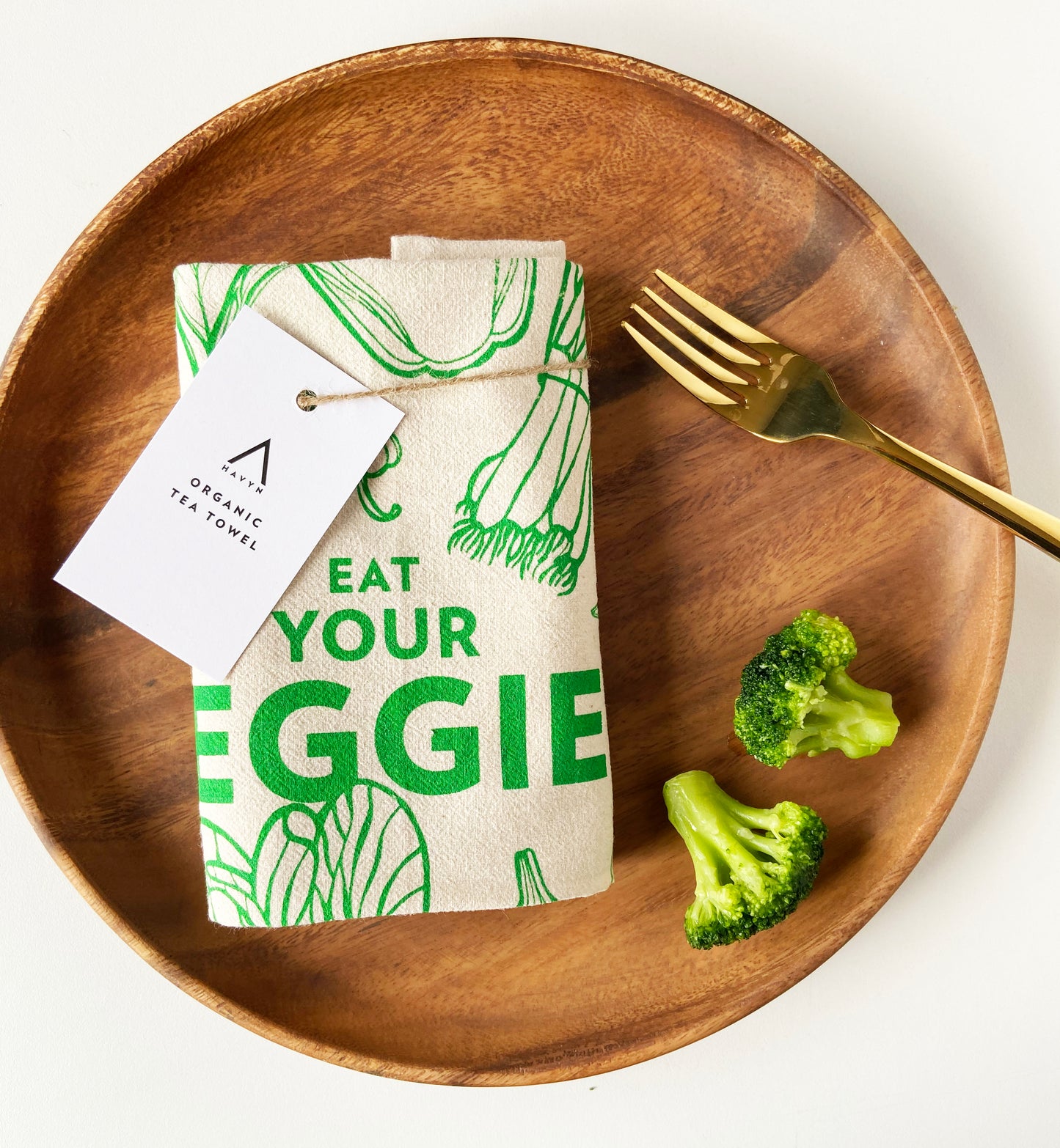 Eat Your Veggies Hand Printed Organic Tea Towel