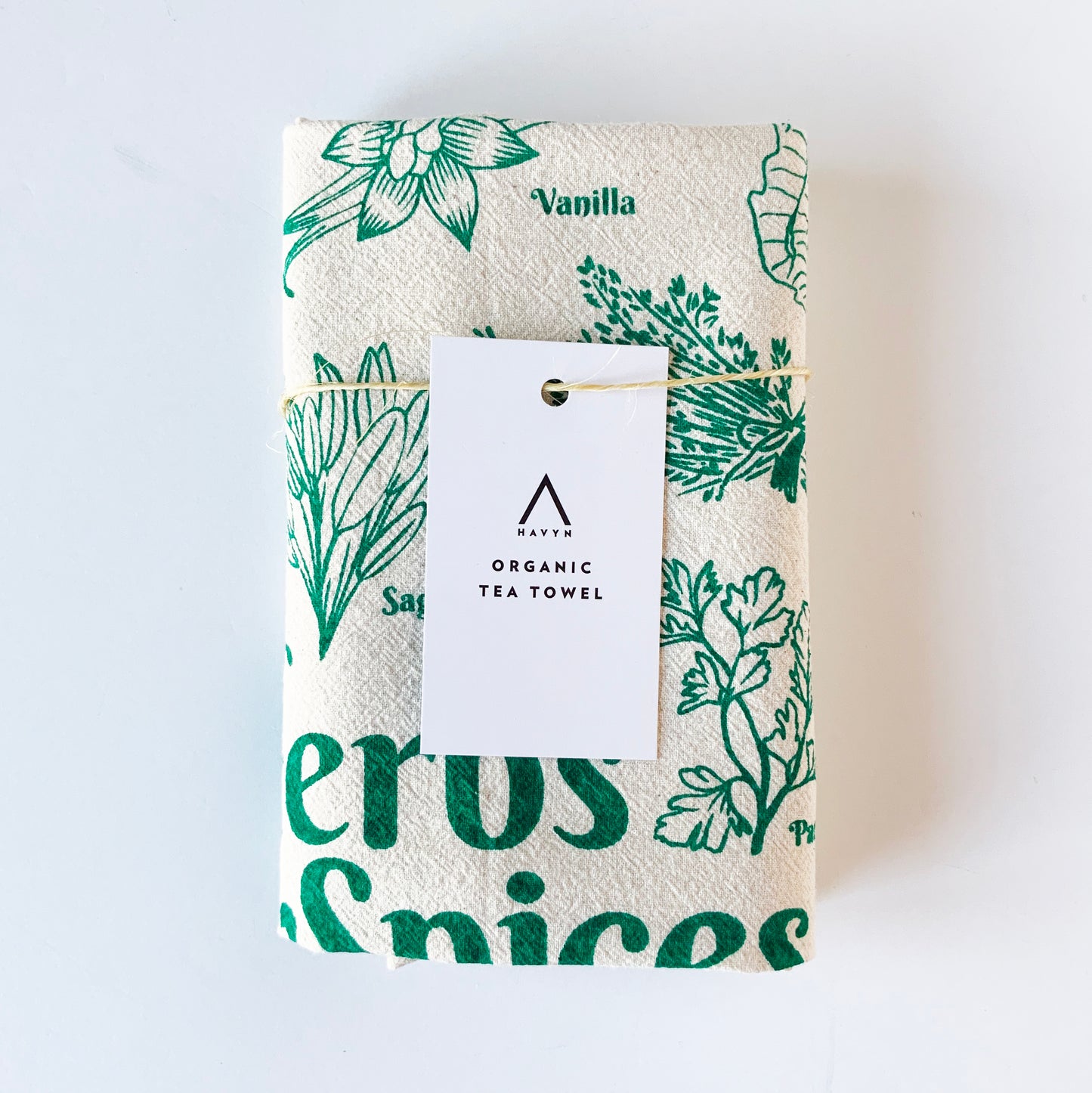 Herbs and Spices Hand Printed Organic Tea Towel