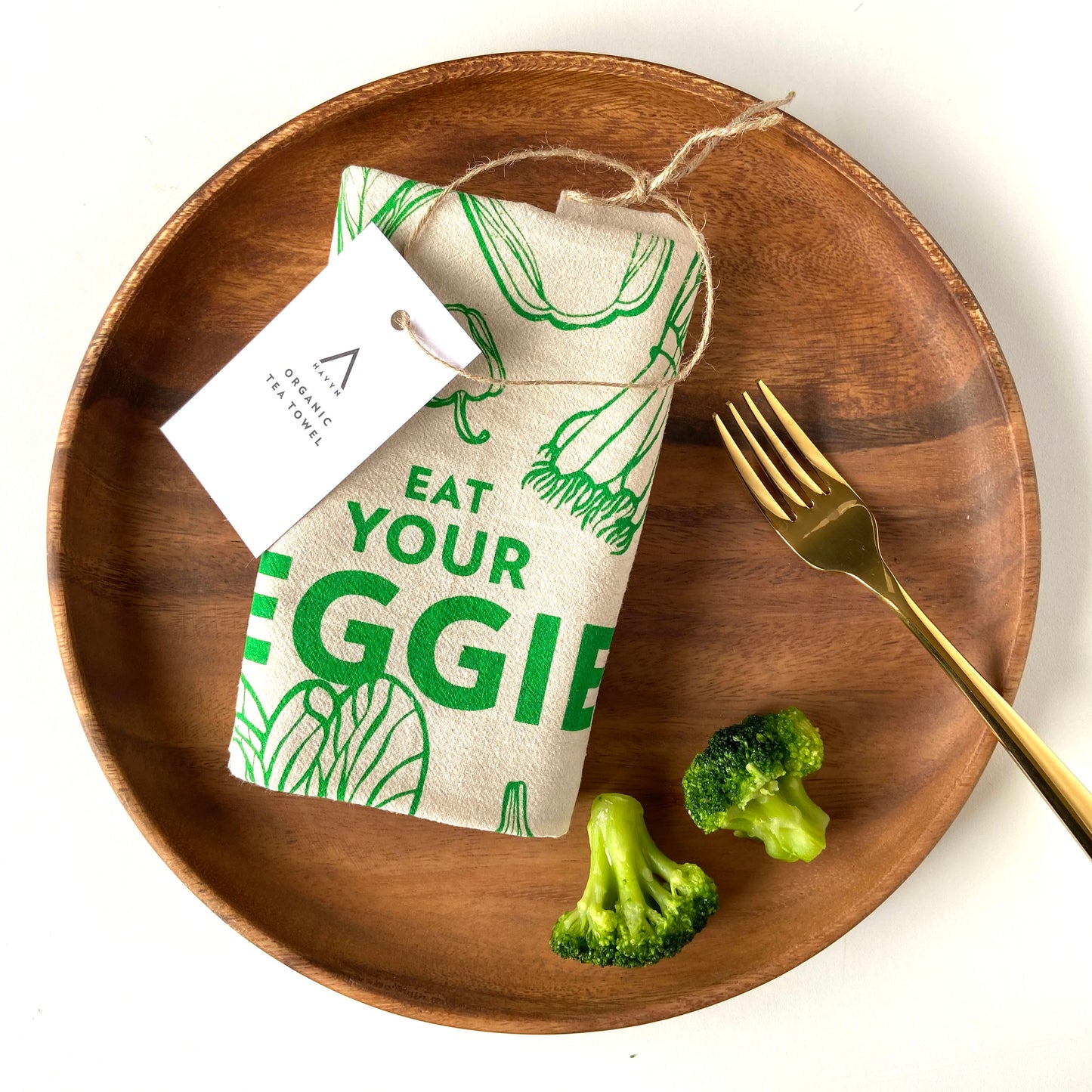 Eat Your Veggies Hand Printed Organic Tea Towel