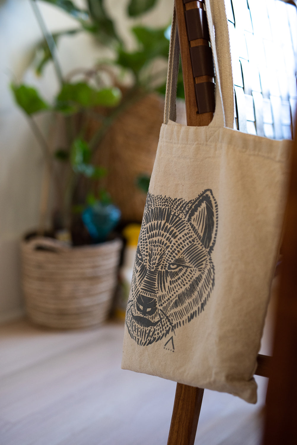 Grey Wolf Hand Printed Every Day Cotton Tote